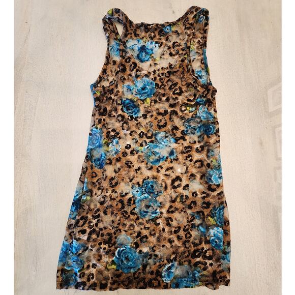 Almost Famous Women's Sheer Lace Leopard Rose Tank Top SZ Large - Picture 2 of 7